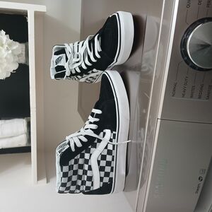 Vans Black and White Checkered High-Top Sneakers